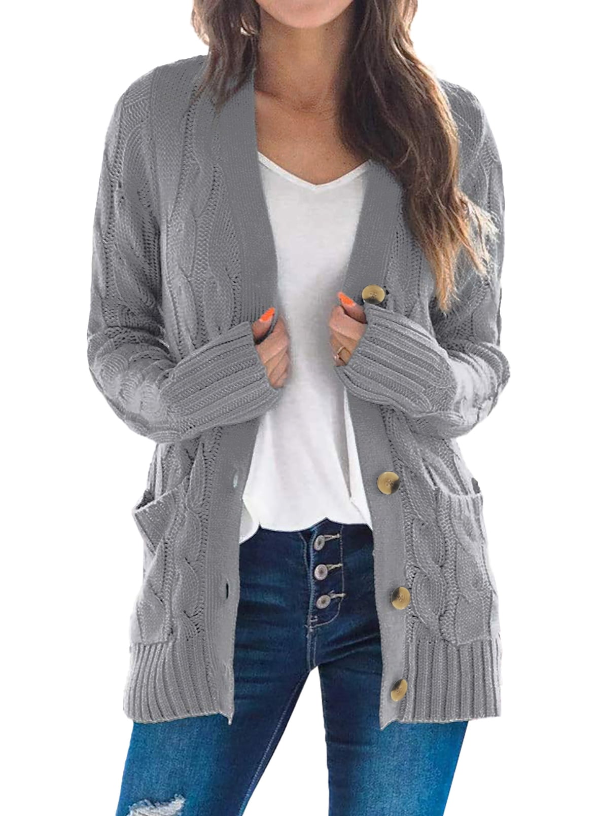 Dokotoo-Womens-Gray-Chunky-Cable-Knit-Casual-Cardigan-Solid-Color-Button-Down-Open-Front-Loose-Sweater-Outwear-Size-Large-US-12-14_b05de2b2-bb86-4170-8035-041e41c34708.26c98fd7203a700894d9a655a7a903c7 Dokotoo Womens Gray Chunky Cable Knit Casual Cardigan Solid Color Button Down Open Front Loose Sweater Outwear Size Large US 12-14 - Image 1
