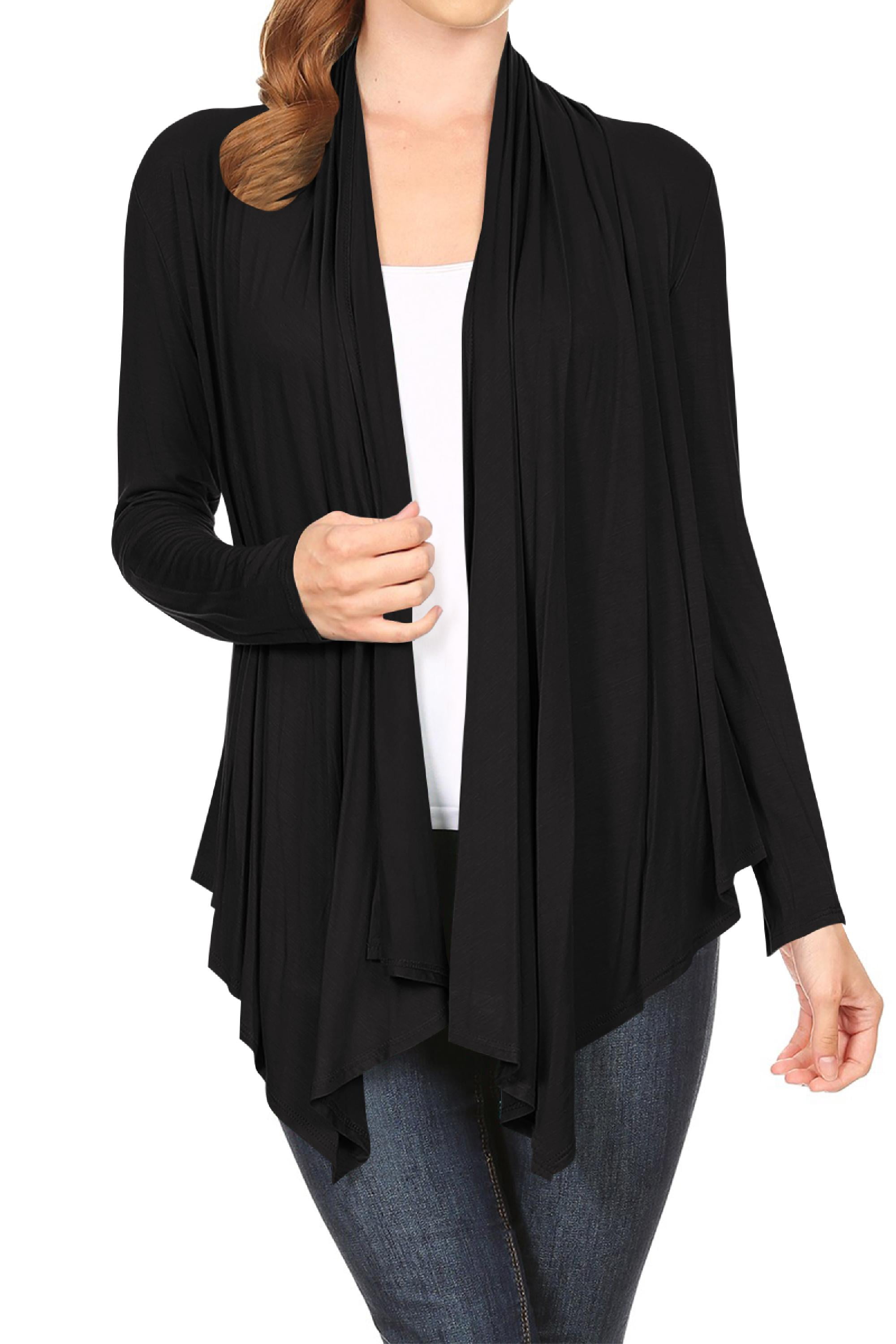 Women-s-Long-Sleeve-Draped-Neck-Open-Front-Waist-Length-Solid-Cardigan-Made-in-USA_e39d5e9b-e80b-4ac7-aff5-59f050c07413.6cff97dbf49ed85aca736448cabc72de Women's Long Sleeve Draped Neck Open Front Waist Length Solid Cardigan Made in USA - Image 1